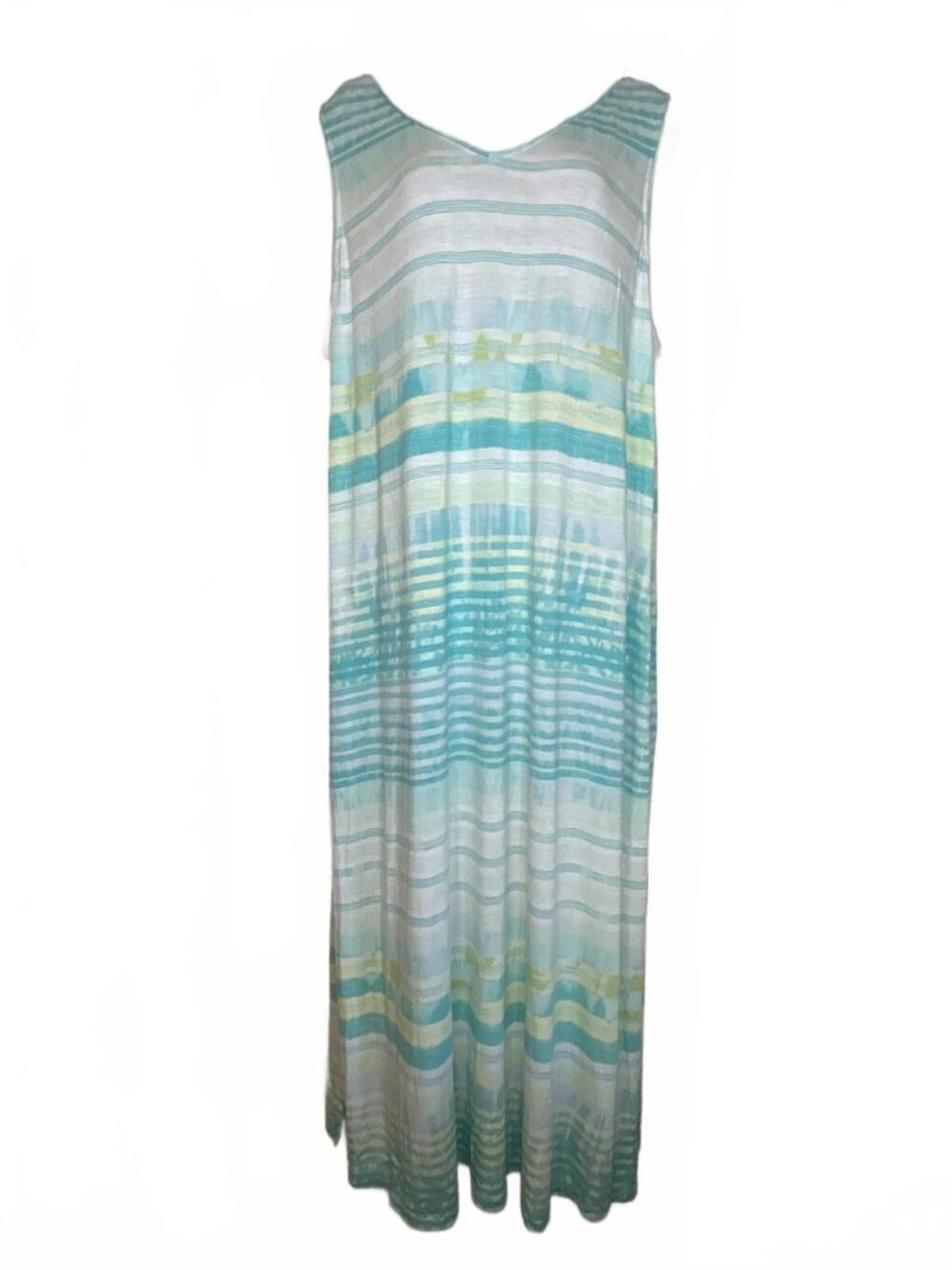 J. Jill XL Maxi Dress Striped Tie Dye Rayon Blend Blue Green